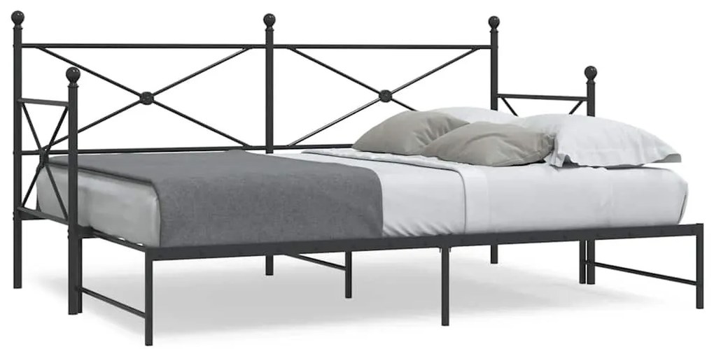 kihúzható kanapéágy matrac nélkül fekete 90x200 cm acél