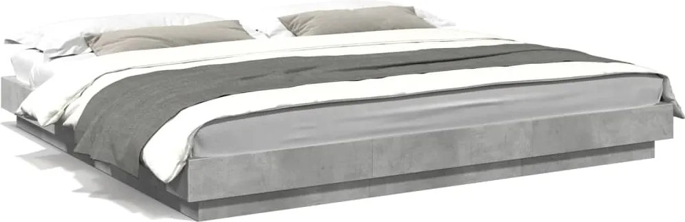 vidaXL betonszürke szerelt fa ágykeret LED-del 180x200 cm