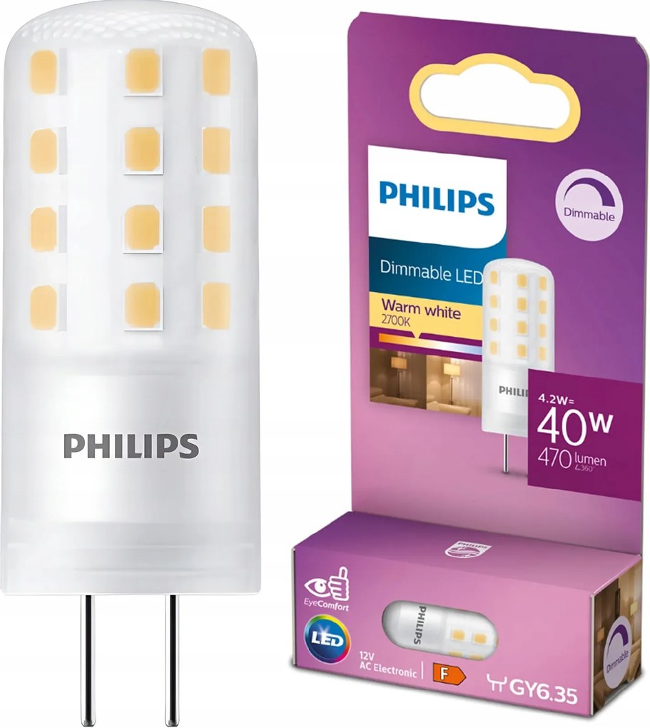 Led izzó GY6.35 Kapszula 4.2W 40W 470lm 2700K Meleg fényerőszabályozható Philips