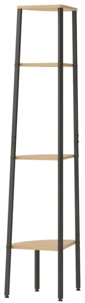 4 szintes világosbarna és fekete sarokpolc 45,5 x 31,5 x 150 cm