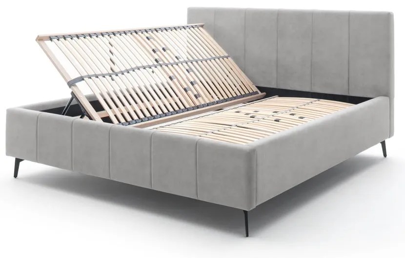 Világosszürke kárpitozott ágyneműtartós franciaágy ágyráccsal 180x200 cm Lizzano – Meise Möbel