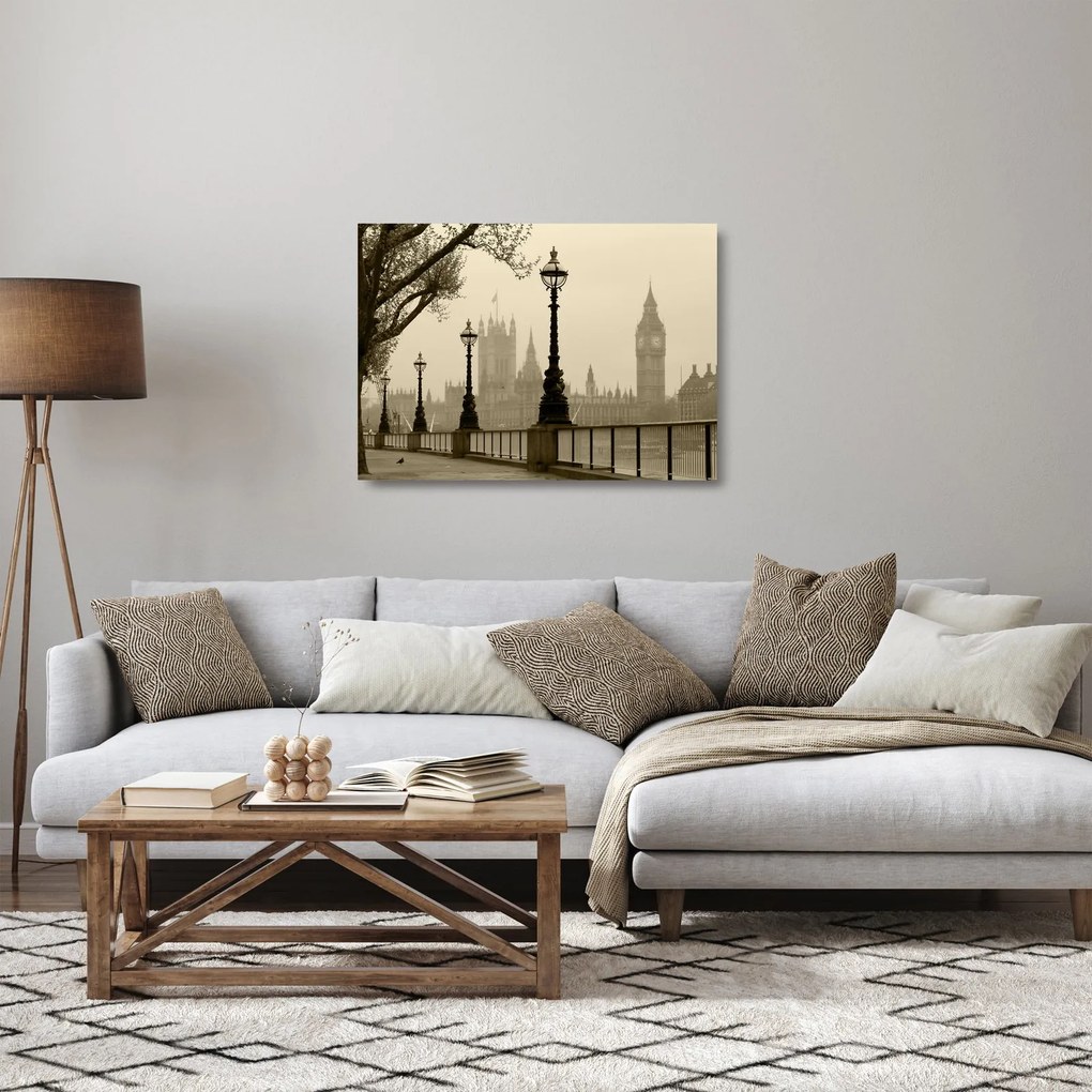Kép - London a ködben, Anglia (üvegen) (70x50 cm)
