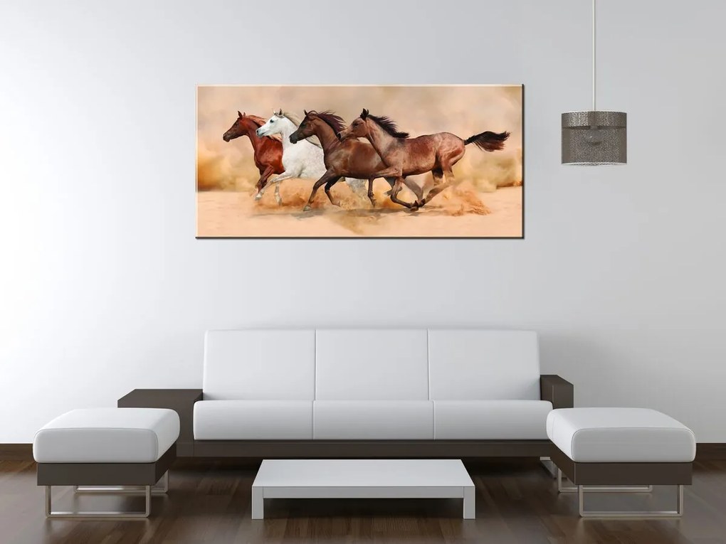 Gario Vászonkép Gyönyöru lovak állománya Méret: 100 x 70 cm