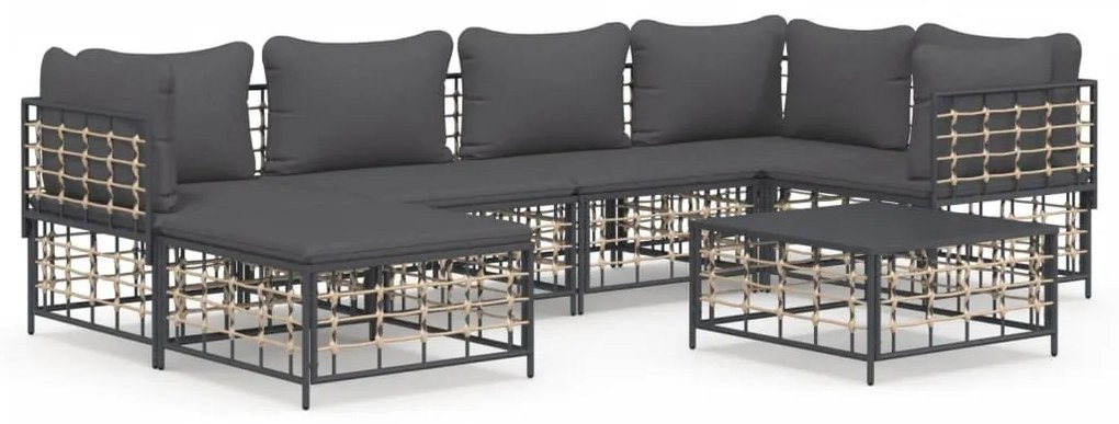 7 részes antracitszürke polyrattan kerti ülőgarnitúra párnákkal