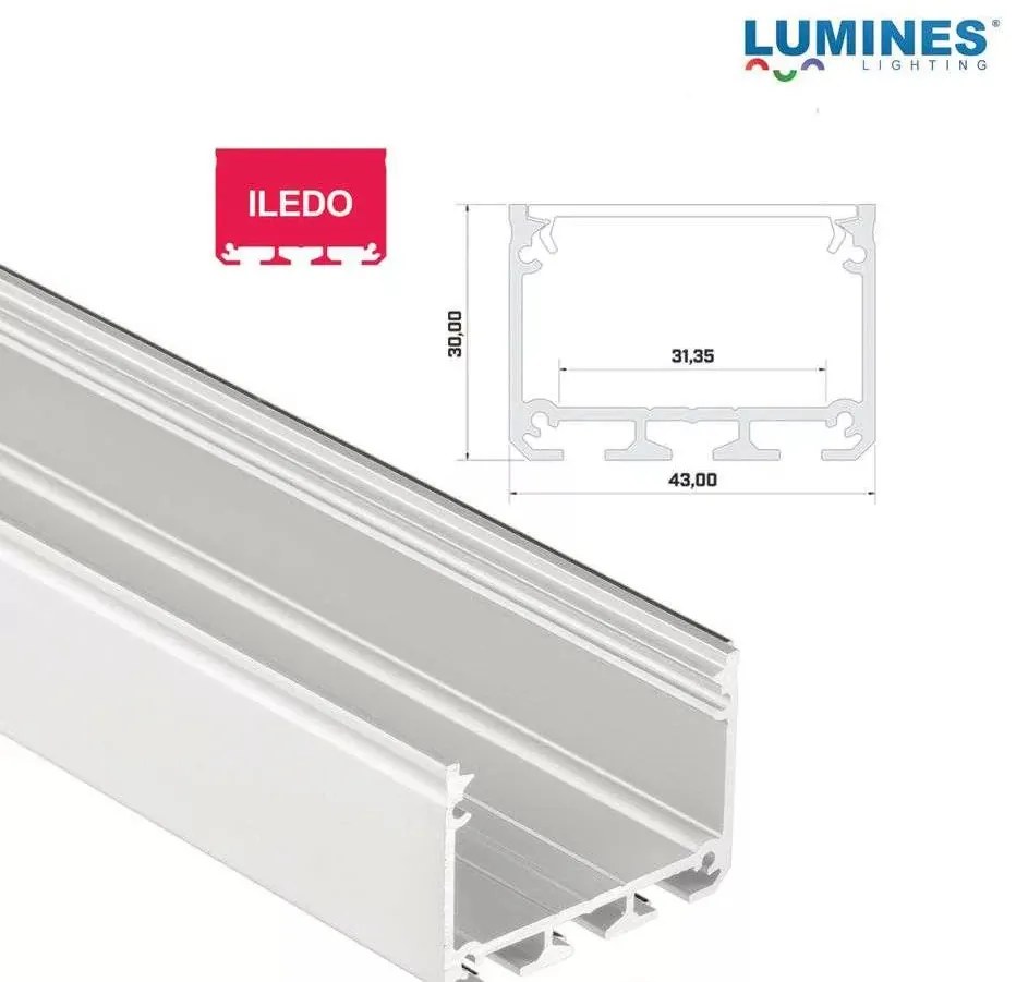 Led profil led szalagokhoz Széles Magas Fehér 2 méteres alumínium