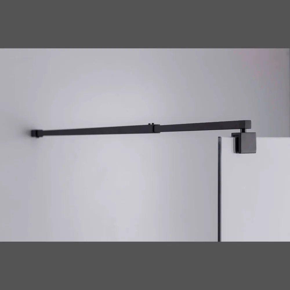Stuxi Milano Black Walk-in zuhanyfal, 110x200 cm, 8 mm vastag vízlepergető biztonsági üveggel, fekete profillal és távtartóval