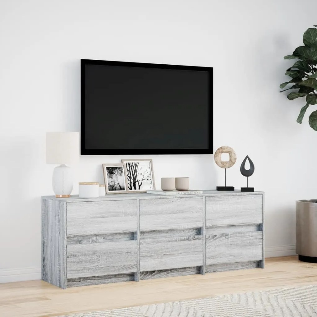 szürke sonoma színű szerelt fa LED-es TV-szekrény 140x34x50 cm