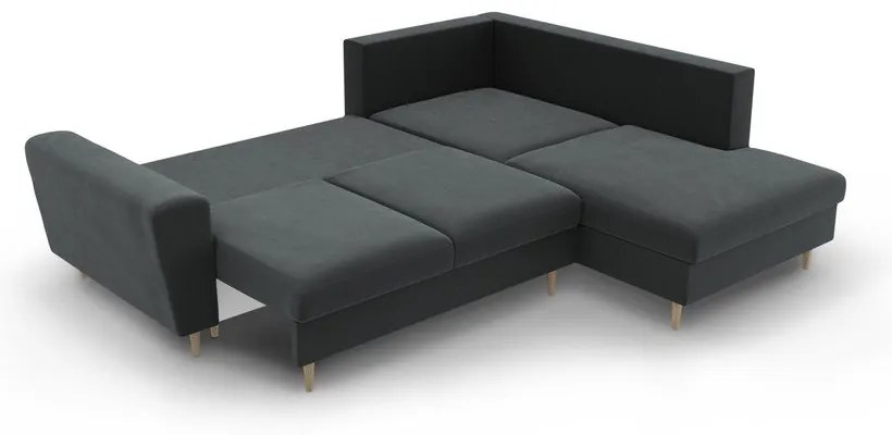 Sötétszürke bársony kinyitható tárolóhelyes sarokkanapé (jobb oldali-L alakú) Kyoto – Cosmopolitan Design