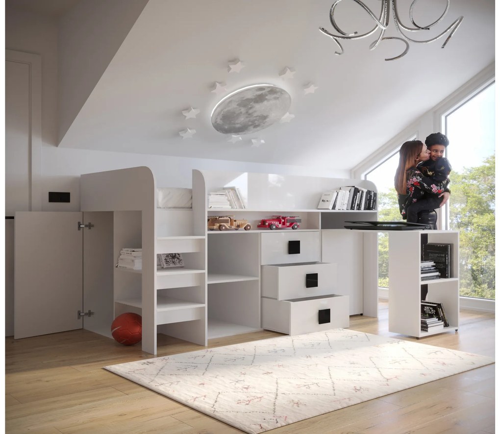 Kombinált gyerekágy 90 cm Toreno 1 (fehér + fényes fehér + szürke fényes foganytúk). 1083311