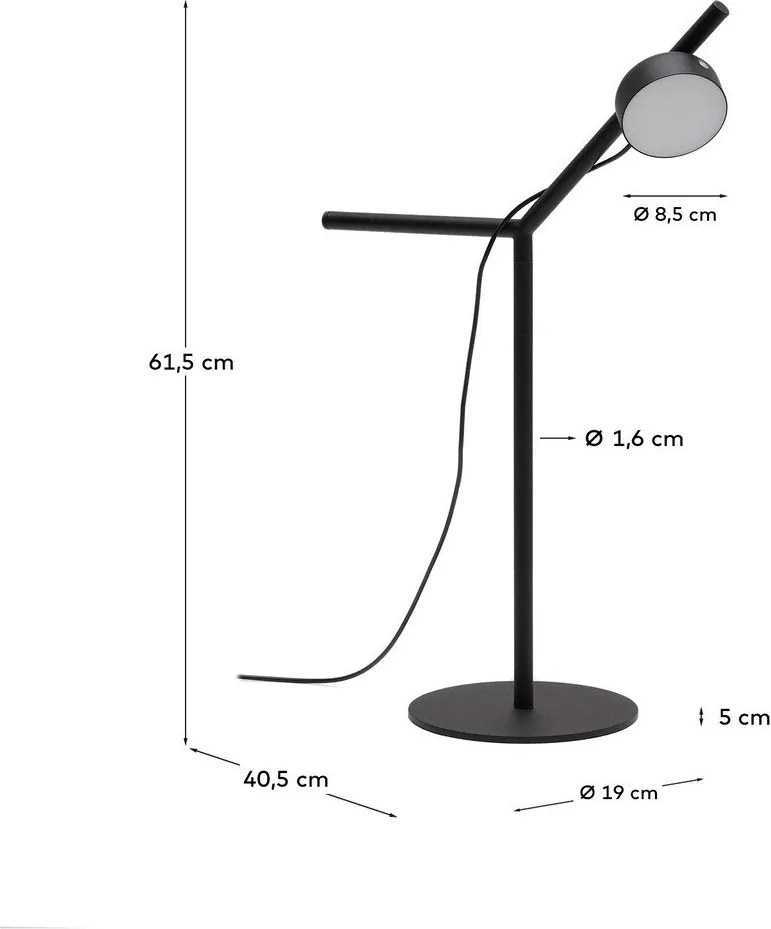 Fekete fém LED dimmelhető asztali lámpa (magasság 61,5 cm) Orey – Kave Home