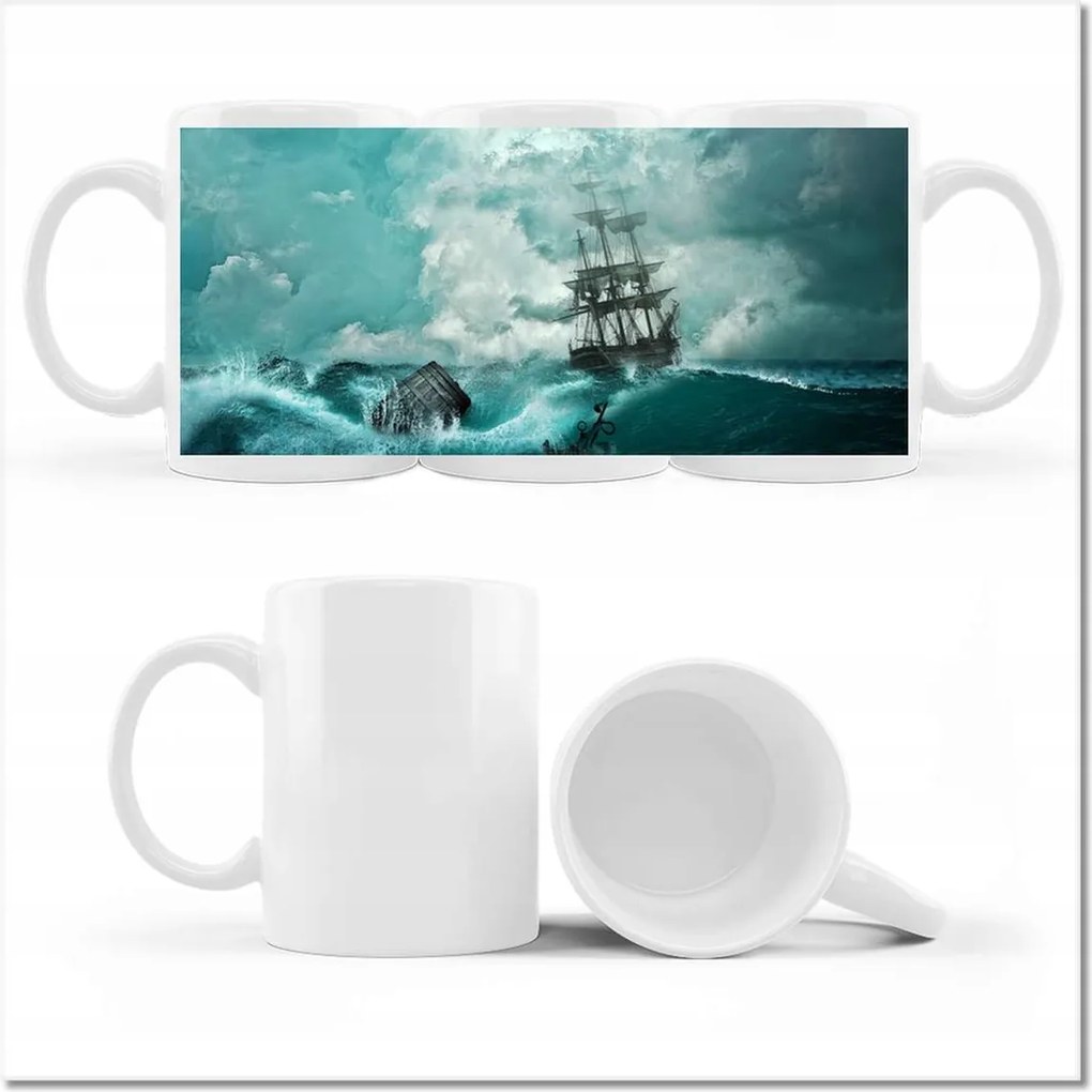 Nyomott mintás bögre Vihar Tenger Hajó Tájkép
