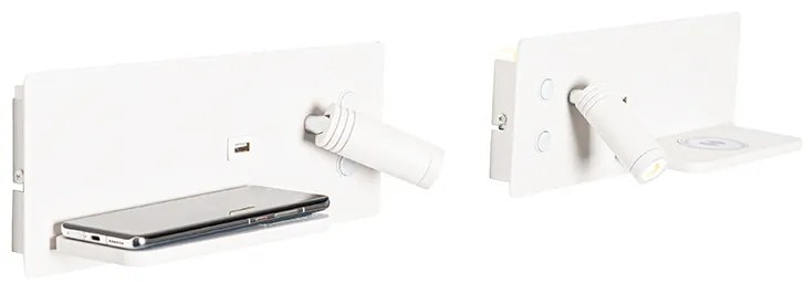 2 db-os falilámpa készlet fehér, LED-del, USB és indukciós töltővel - Riza