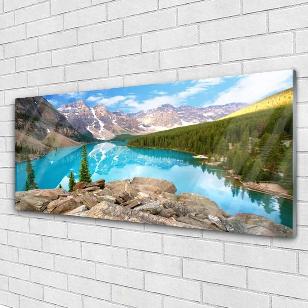 Fali üvegkép Mountain Lake Nature 125x50 cm