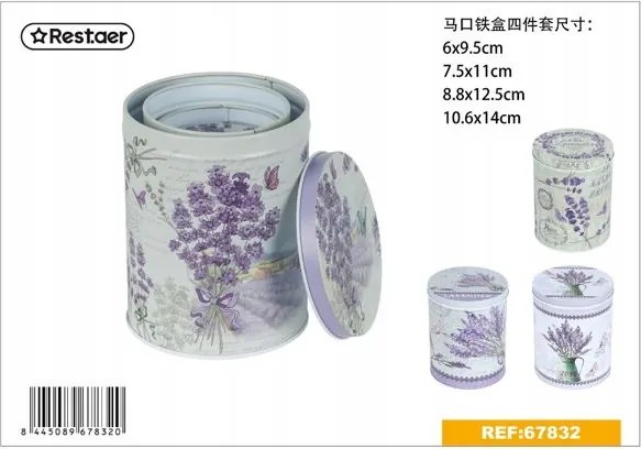 Kerek fémdoboz levendulával Dekoratív tárolódoboz