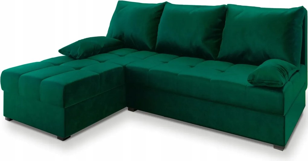 AKCIÓ Sötétzöld kihúzható sarokkanapé ZENA, mindkét oldalas II. osztályú