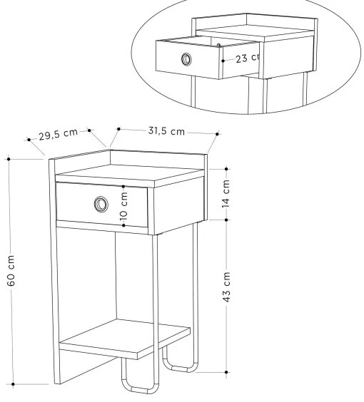 Éjjeli szekrényke CACTUS 60x29,5 cm bézs/fekete