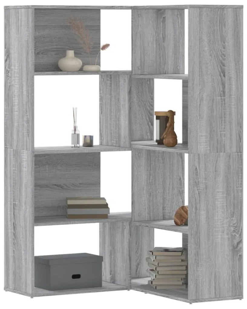 4 szintes szürke szerelt fa sarokkönyvespolc 85x85x140 cm