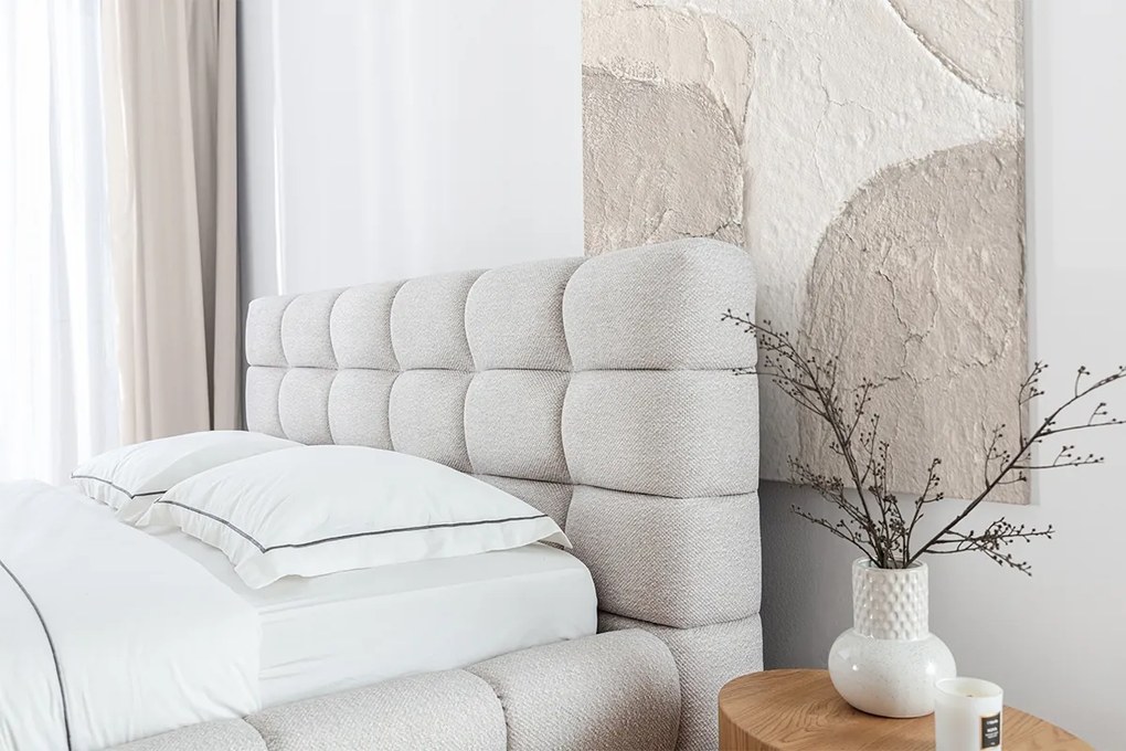 Magnelio kárpitozott ágy 160x200 cm - bézs könnyen tisztítható Leo 03 szövet