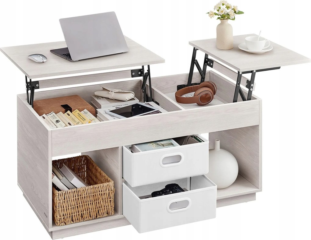 Funkcionális dohányzóasztal pad két irányban összecsukható asztallappal Bézs