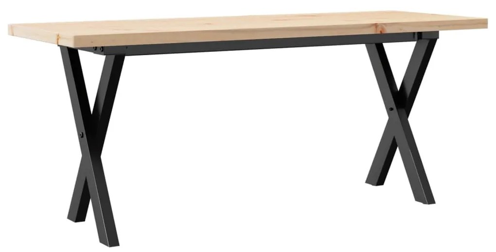 tömör fenyőfa és öntöttvas X-vázú dohányzóasztal 110x40x45,5 cm