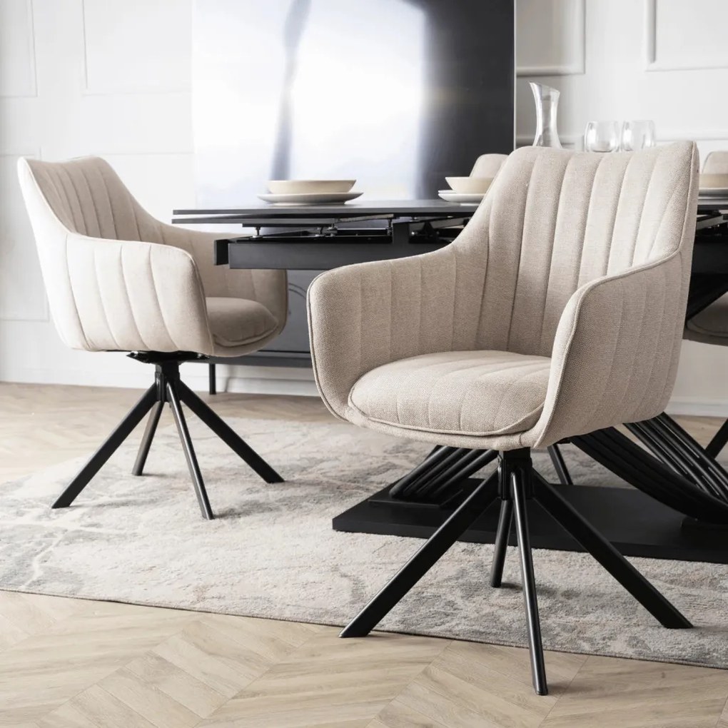 szett étkezőasztal IBIZA 160-240 cm fekete márvány/fekete és 4 szék MUMBAI krémszínű