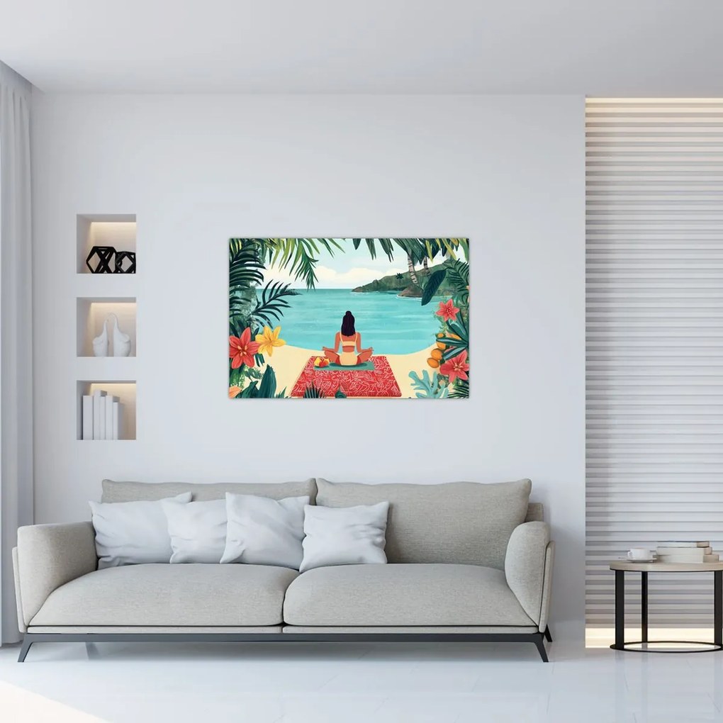 Kép - Jóga nő a tengerparton (90x60 cm)