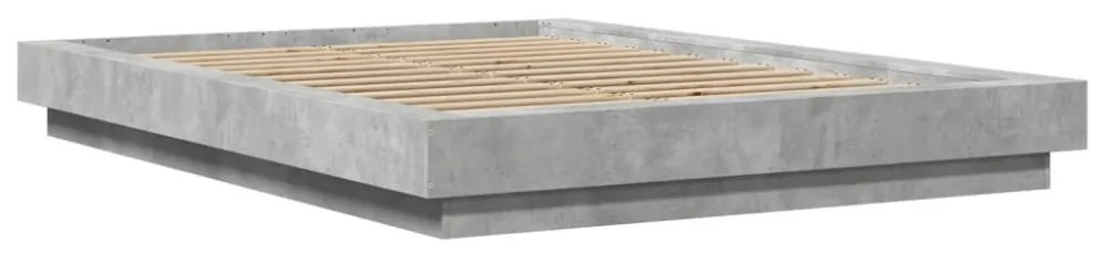 betonszürke szerelt fa ágykeret LED-del 135 x 190 cm