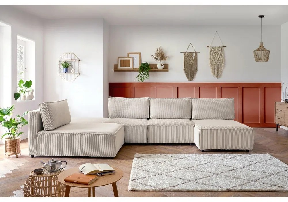 Krémszínű kordbársony sarokkanapé (variálható) Nihad modular – Bobochic Paris