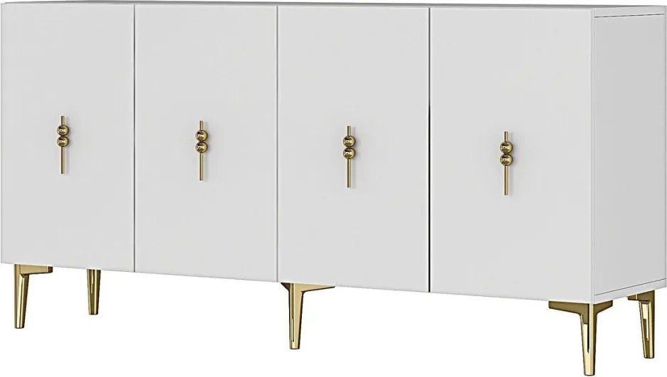 Komód, fehér-arany, 125 cm