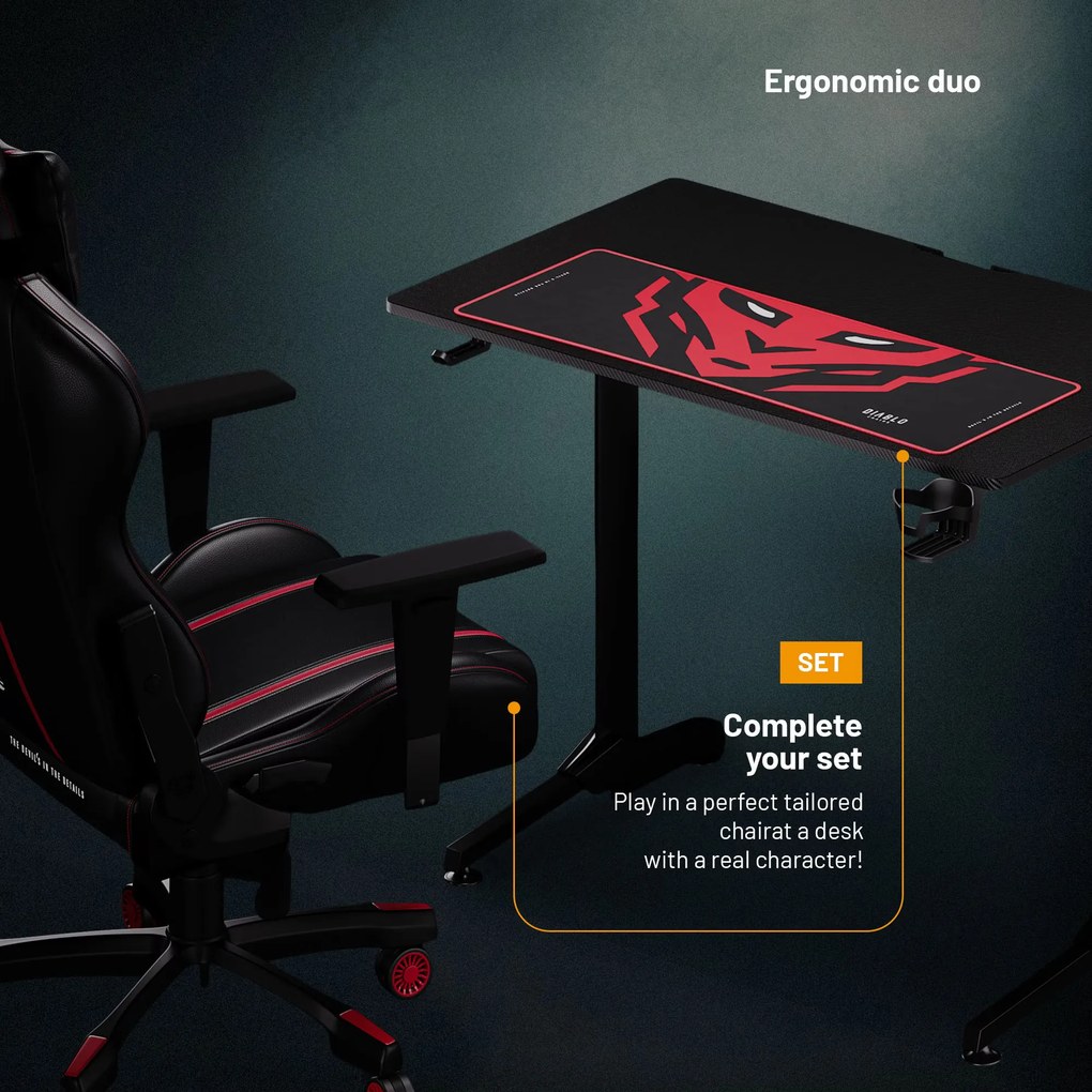 Gamer asztal 100 cm fekete: Diablo X-Mate 1000