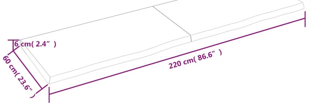 sötétbarna kezelt tömör tölgyfa asztallap 220x60x(2-6) cm