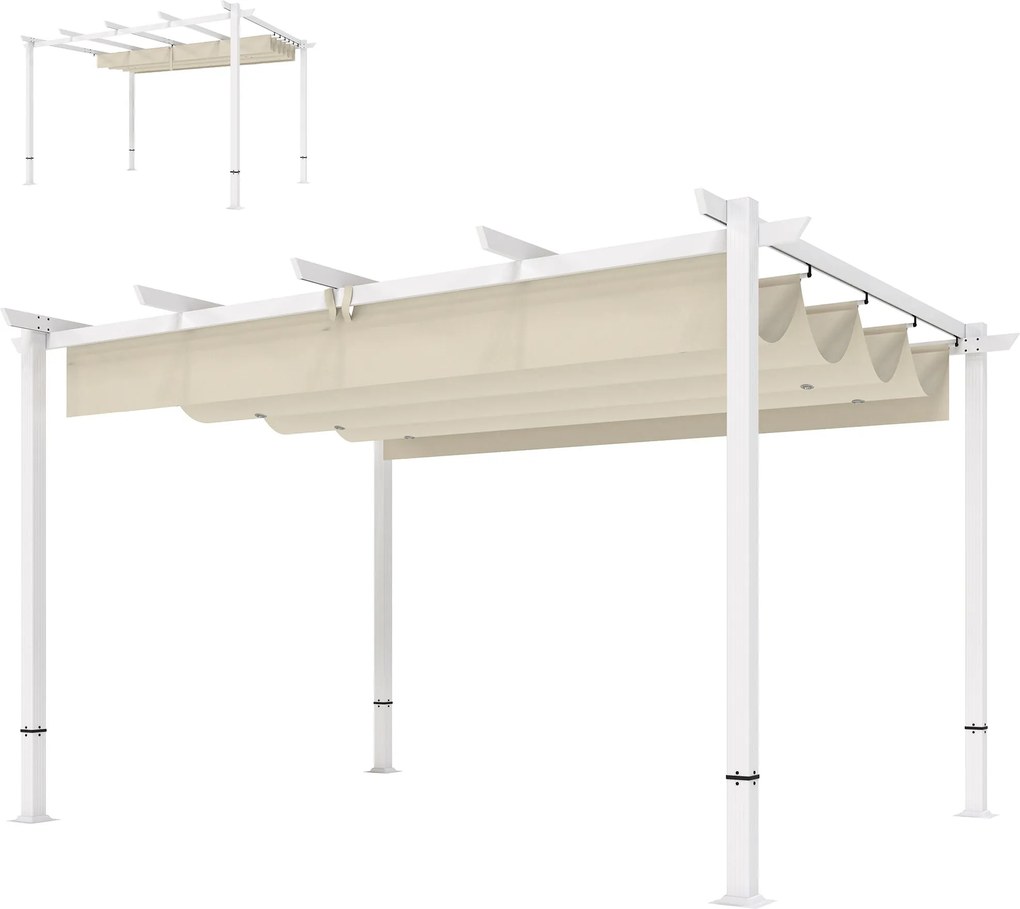Outsunny 3,90 x 2,97 m behúzható tetős pergola — mágneses zár, UPF 30+ napvédelem, önálló kerti pavilon lefolyóval, bézs | Aosom
