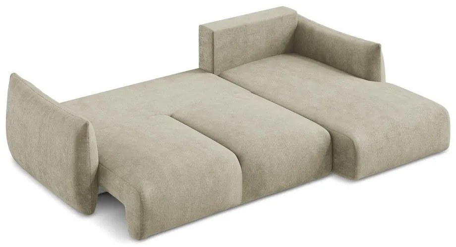 Bézs zsenília kinyitható sarokkanapé (jobb oldali-heverő résszel) Leila – Makamii