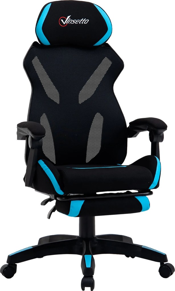 Vinsetto Játékos Fotel Deréktámasszal, Ergonomikus Irodai Fotel Állítható Magassággal Fekete és Kék Szövetből, 65x65x119-129cm | Aosom