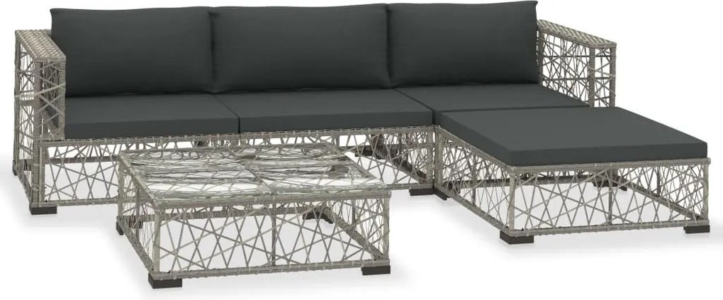 vidaXL 5-részes szürke polyrattan kerti bútorszett párnákkal