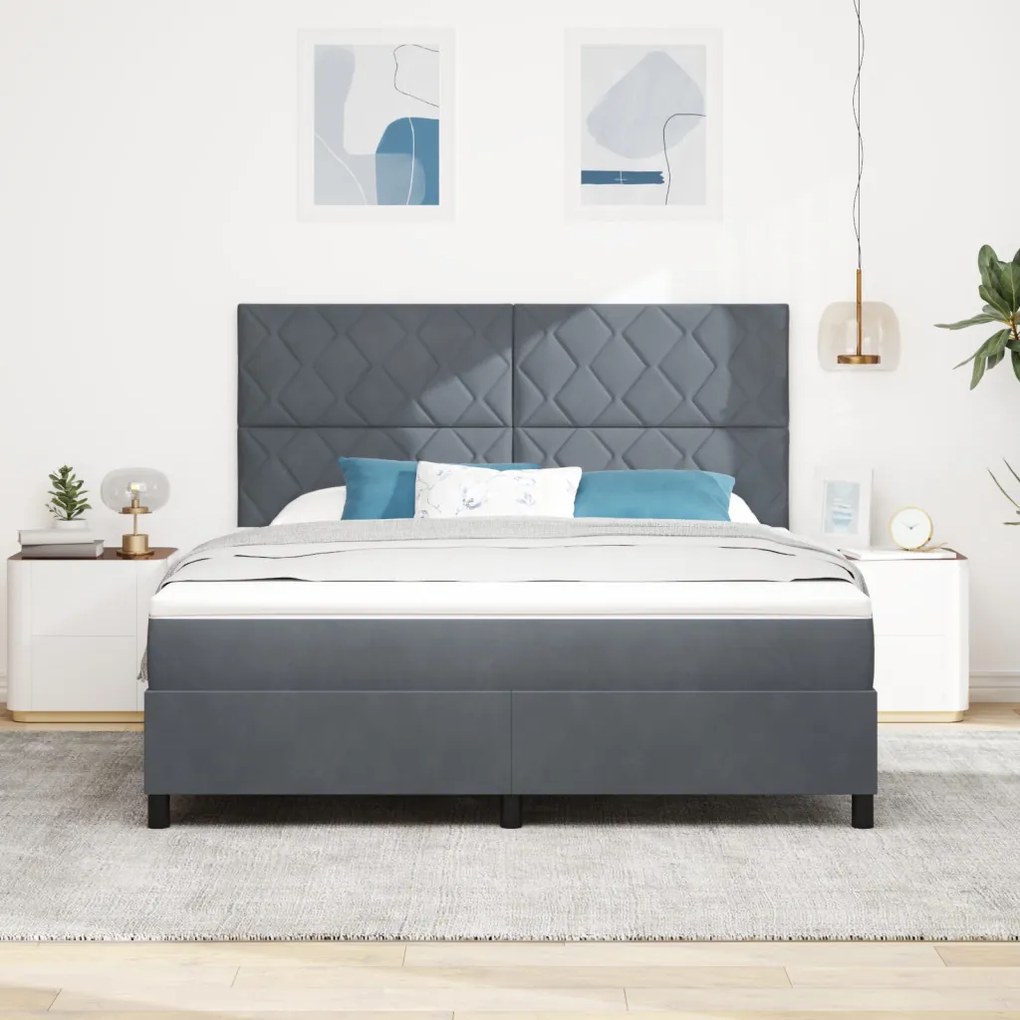 Boxspring Ágy Matraccal Sötétszürke Szuper Király Bársony