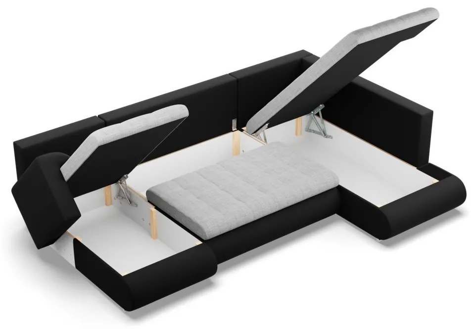 Tokio U sarokkanapé, 3 ágyneműtartóval, fonott + műbőr, jobboldali, szürke - fekete