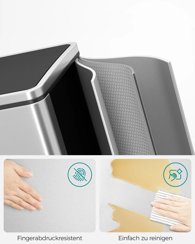 SORT hulladékgyűjtő tartály, 2x30l + hulladékgyűjtő zsákok, ezüst/fekete Vasagle