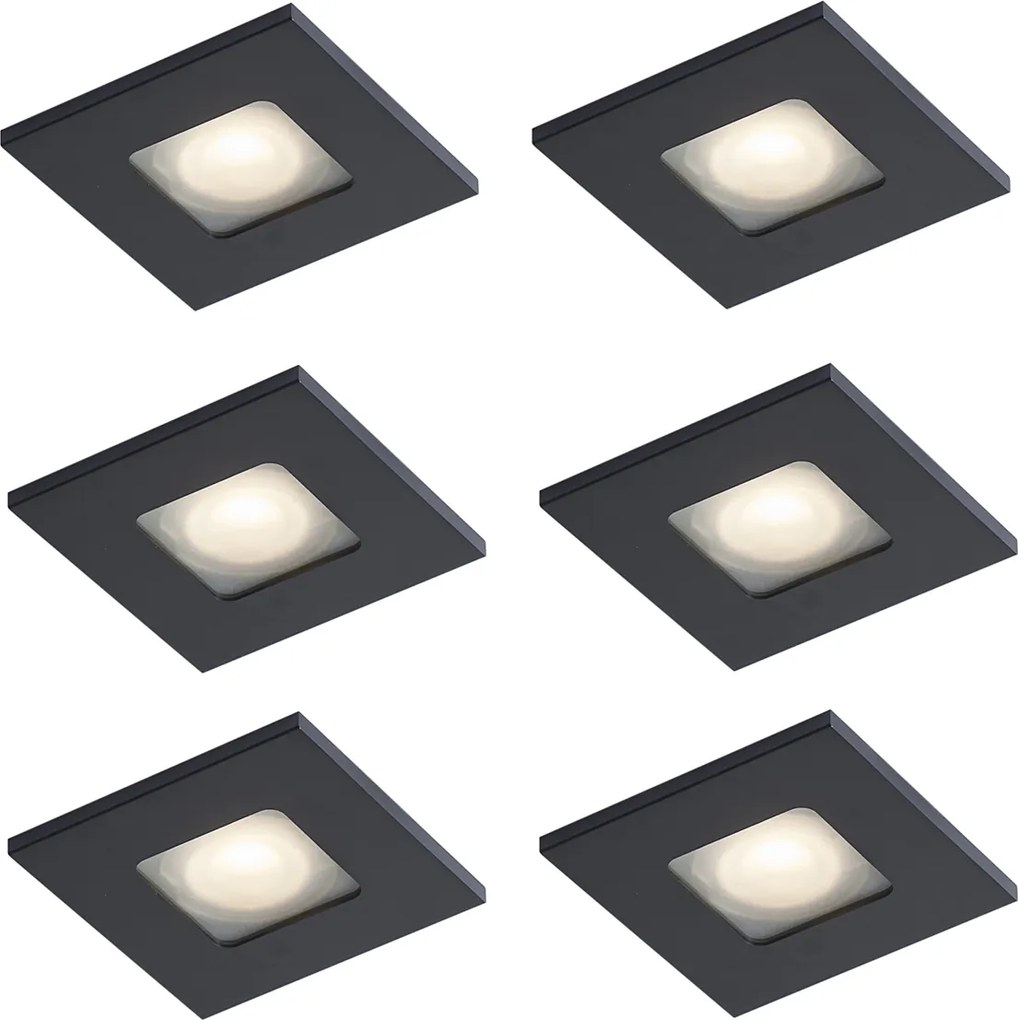 6 darabos modern süllyesztett spotlámpa készlet fekete, forgatható és dönthető IP44 - Qure