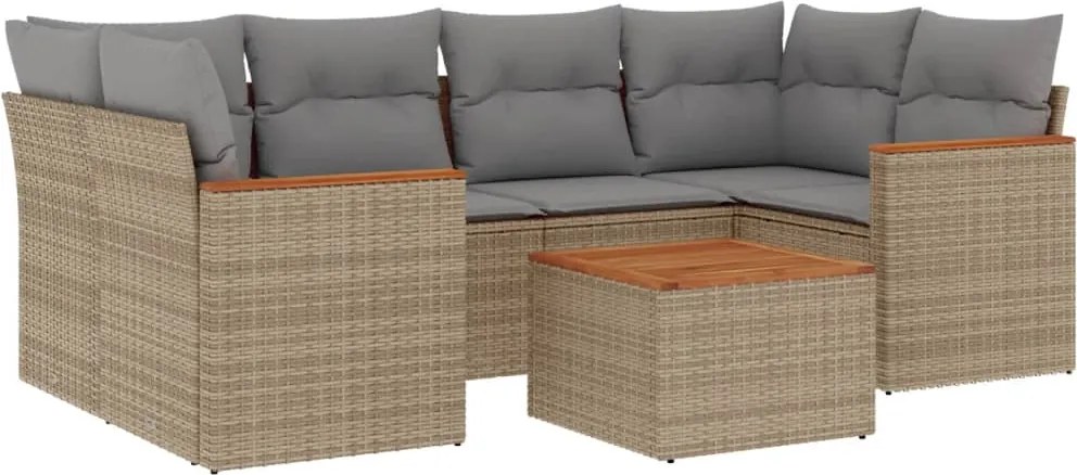 vidaXL 7 részes bézs polyrattan kerti ülőgarnitúra párnákkal