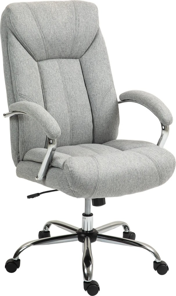 Vinsetto Ergonomikus Irodai Szék Rugós Funkcióval Kárpitozott Karfával és Fejtámlával Magasságban Állítható Forgószék Támasszal Nylon Világosszürke 65