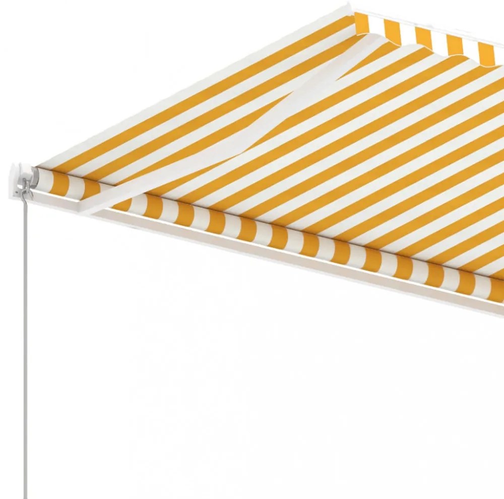 sárga és fehér kézzel kihúzható póznás napellenző 400 x 300 cm