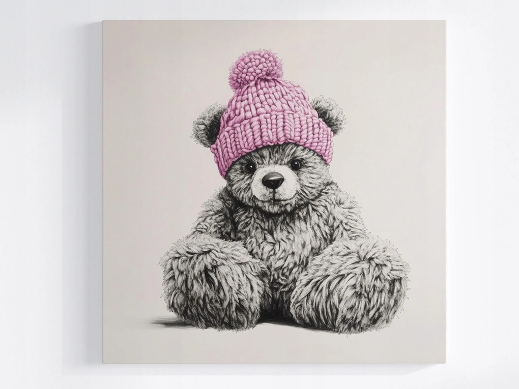 Poszter Mackó Plüss Játék Mackó Sapka Rózsaszín 80x80