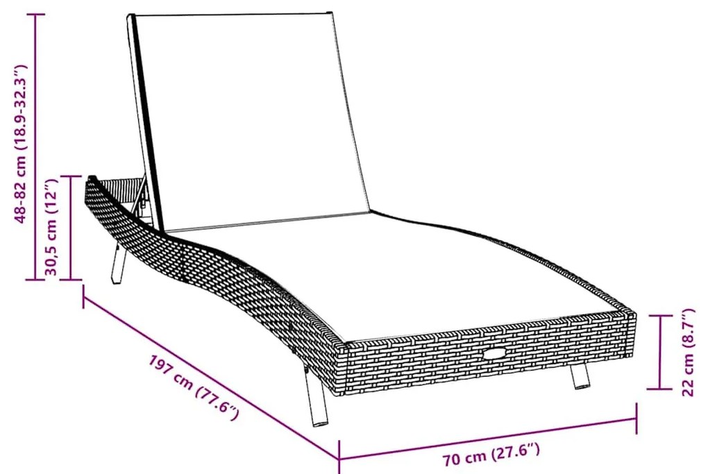 Napozó 1-személy 70 x 197 x 82 cm Poli rattan, fém