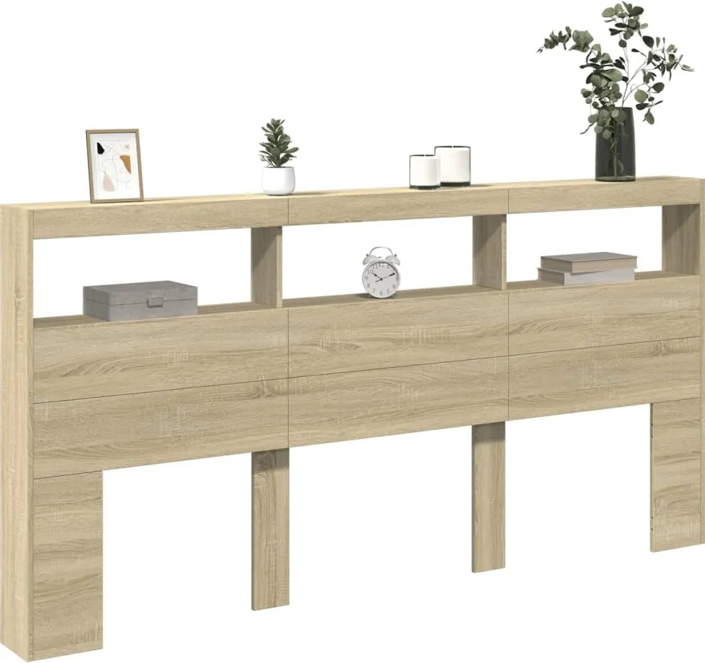 sonoma tölgy színű áthidalószekrény LED-ekkel 200 x 17 x 102 cm