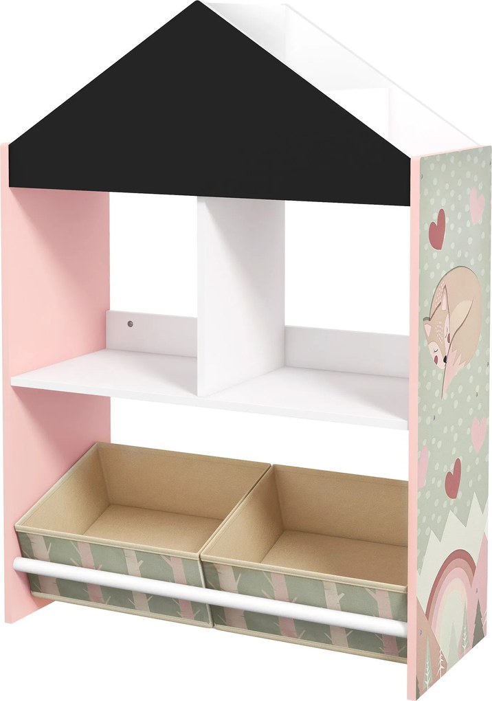 ZONEKIZ Játék Tároló Polc Gyerekeknek Krétatáblával, Gyermekbútor Kihúzható Fiókokkal és Polcokkal, Nappali és Baba Szoba Dekoráció, Rózsaszín | Aosom