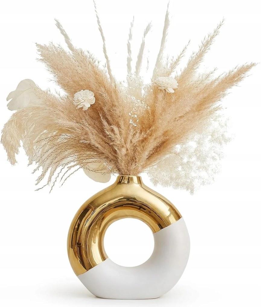 Glamour Váza Arany donut boho kerek pampafű kerámia