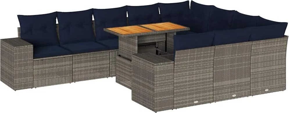 vidaXL 11 részes szürke polyrattan kerti ülőgarnitúra párnákkal