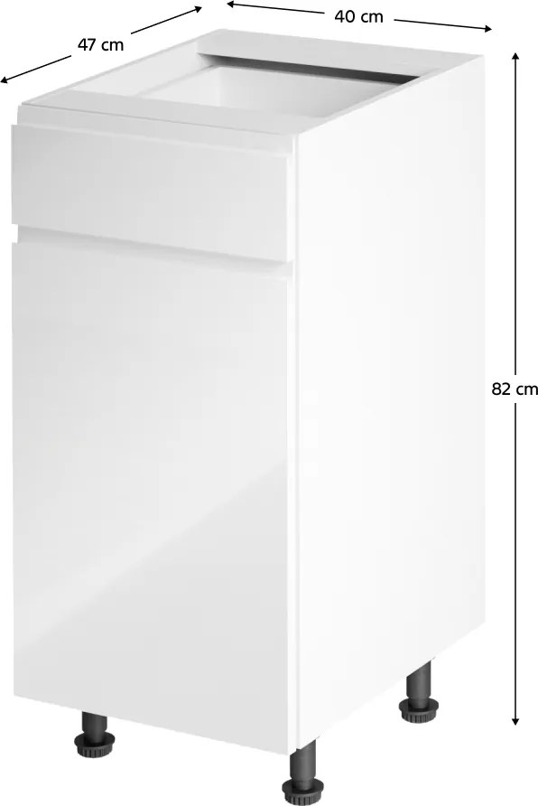 Alsószekrény, fehér/fehér extra magasfényű, balos, AURORA D40S1
