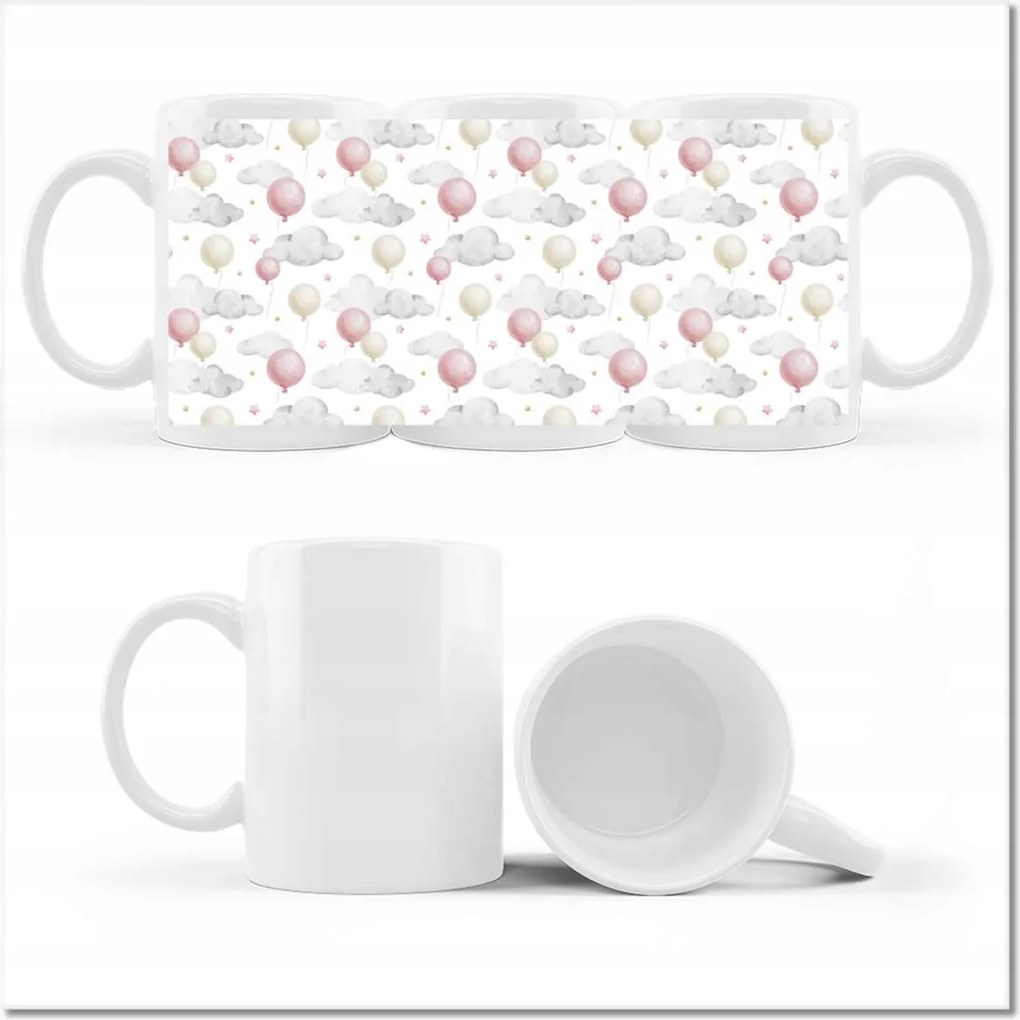 Nyomott mintás bögre Pasztell motívum rózsaszín lufikkal